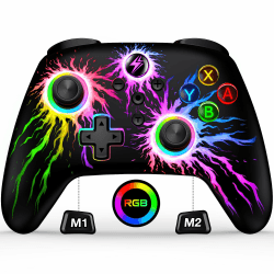 HELLCOOL Switch Controller - Kabellos Controller für Switch/Lite/OLED Konsole - Switch Controller mit Cooles RGB Look, Programmierbare/Turbo/Aufwachfunktion, Präzise Joysticks, Dual Motors Vibration Flammen-Grafik