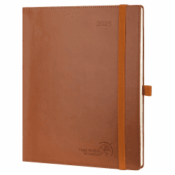 POPRUN Kalender 2025 Wochenplaner Softcover mit PU-Leder, ca. A4 (26,5 x 21,5 cm), 12-Monate-Terminplaner (Jan.2025-Dez.2025) 1 Woche 2 Seite mit 100 GSM FSC®-Zertifiziertem Papier - Braun 26,5 x 21,5 cm Braun