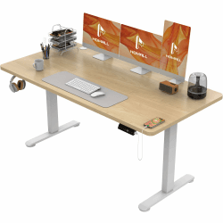 Homall Höhenverstellbarer Schreibtisch 140x70 cm, Schreibtisch Höhenverstellbar, Elektrischer Schreibtisch mit Vierteilige Tischplatte, Computertisch mit Memory Funktion,Standing Desk 140_x_70_cm Weiß + Beige