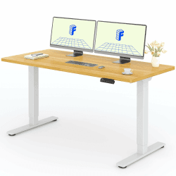 FLEXISPOT Sitz- und Stehschreibtisch, 160 x 80 x (73 – 123) cm, elektrisch höhenverstellbar, Bedienfeld mit Speicherfunktionen, Schreibtisch für Telearbeit, weißer Rahmen + Ahorn-Platte 160 x 80 cm Ahorn+weiß Gestell