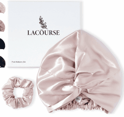 LaCourse Seidenhaube zum Schlafen aus Echte 100% Maulbeerseide mit 22Momme auf beiden Seiten, Schlafhaube Seide für Haare mit hochwertigem Elastikband Bleiben am Kopf (Einheitsgröße, Rosa)