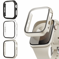 Lovmunia 3-Stück Schutzhülle mit Displayschutzfolie Kompatibel mit Apple Watch SE/6/5/4 40mm, Rundum Ultradünne Hard Gehäuse Eingebaut Kratzfest Gehärtetes Glas Schutzfolie für iWatch 40mm Schwarz/Klar/Polarstern 40mm