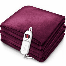 sinnlein® Heizdecke aus Plüsch 200x180cm TÜV SÜD GS geprüft | elektrische Wärmedecke mit Abschaltautomatik | Kuscheldecke | Timerfunktion | 9 Temperaturstufen | waschbar bis 40°C | Digitalanzeige 200 x 180 cm Weinrot