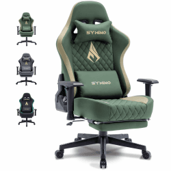 Symino Gaming Stuhl - Ergonomischer Bürostuhl im Racing Style, 200kg Belastbarkeit, verstellbare Armlehnen, Vintage PU Leder, Gaming Chair mit Fußstütze (Grün) Farbe Clash-grün Hirschlederimitation
