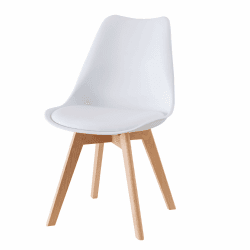 Baroni Home ESS- oder Bürostuhl mit Holzbeinen aus Buche, Ergonomischer Kunststoffstuhl mit integrierten Kissen, 50X48X82 cm (Weiß, 1) 1 Weiß
