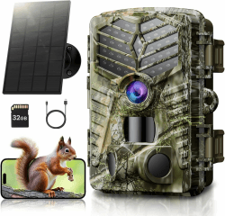 Solareye Wildkamera mit Handyübertragung App - 2,7K 48MP WLAN Wildtierkamera Solar mit Bewegungsmelder Nachtsicht,Eingebaute 5000mAh Lithiumbatterie,120°Erfassungswinkel,IP66 Wasserdicht Grün