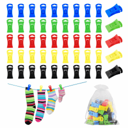 Sockenklammern für Waschmaschine und Trockner Set, 50 Stück Bunt Sockenklammern mit 1 Aufbewahrungstasche, Rutschfester Sockenclip mit Haken, Sockenhalter, Socken waschen Organizer, Sockensortierer 51pcs