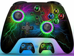 HELLCOOL Switch Controller - Kabellos Controller für Switch/Lite/OLED Konsole - Switch Controller mit Cooles RGB Look, Programmierbare/Turbo/Aufwachfunktion, Präzise Joysticks, Dual Motors Vibration Blitzschwarz