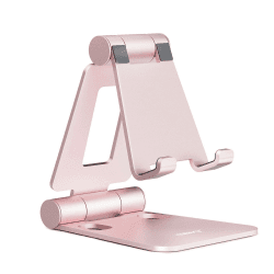 NULAXY Verstellbar Handy Ständer Tisch, Faltbarer Handy Halterung Aluminium Einstellbar Phone Halter für Schreibtisch Kompatibel mit iPhone 16 15 14 13 12 11 Pro Xs Xr X 8, Huawei, Galaxy, Alle Handys D-Rose Gold