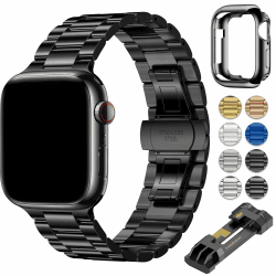 OULUOQI für Apple Watch Armband 45mm 44mm 49mm 42mm 40mm 41mm 38mm Herren Damen, Business Metall Edelstahl Ersatzband Kompatibel mit Ultra 2/Ultra SE iWatch Series 9 8 7 6 5 4 3 2 1 Schwarz 45mm/44mm/42mm