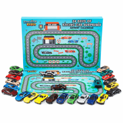 KreativeKraft Adventskalender 2024 Kinder, Spielzeug Adventskalender Auto Traktor Fahrzeuge(Racing Cars)