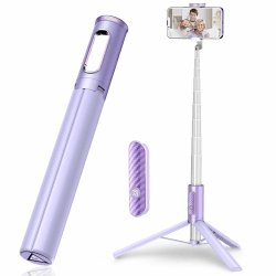 TONEOF 152CM Selfie Stick Stativ, Ausziehbar All-in-1 Handy Stativ aus Aluminium mit Kabelloser Fernbedienung und 9 Teleskopstange,Drehbar Handyhalter für iPhone/Android-Lila AB202max Lila