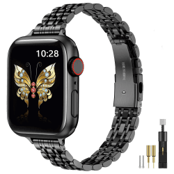 MioHHR Slim Band kompatibel mit Apple Watch Armband 38mm 40mm 41mm 42mm 44mm 45mm 46mm 49mm,dünnes Edelstahl-Metallkettenband für Damen iWatch Bands Ultra 2 1 Series 10 9 8 7 6 5 4 3 2 1 SE Schwarz 42mm 44mm 45mm 49mm
