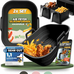 KNUSPERLIEBE® 2x Set Zubehör für Ninja Foodi Max Dual Zone Silikonform, Faltbar für Dual Zone Airfryer, Heißluftfritteuse, BPA-FREI | AF400EU AF300EU AF400EUCP | Silikoneinsatz Air Fryer Accessories Midnight Black