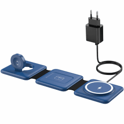 Mag-Safe Ladestation Für iPhone Wireless Charger - 3 in 1 Faltbare Kabelloses Ladegerät Kompatibel mit iPhone 16 15 14 13 12 Pro Max Plus, Travel Charging Station Für Apple Watch & Air Pods (Blau)