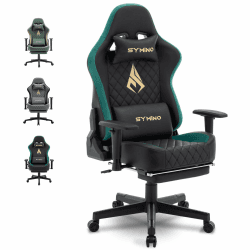 Symino Gaming Stuhl - Ergonomischer Bürostuhl im Racing Style, 200kg Belastbarkeit, verstellbare Armlehnen, Vintage PU Leder, Gaming Chair mit Fußstütze (Schwarz) Farbe Clash-schwarz Hirschlederimitation