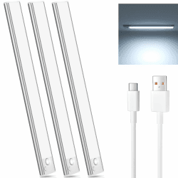 Schrankbeleuchtung Unterbauleuchte Küche Led Bewegungsmelder - 30CM Weiß 3 Stück Kabellos Unterschrank Lichtleiste mit USB Aufladbar Akku Unterbau Küchen Beleuchtung für Kleiderschrank Unterschrank 30CM-3 Stück Weiß