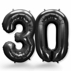FUNXGO® folienballon 30 Schwarz - Riesenzahl Ballon ca.100 cm - fliegt mit Helium - Luftballon Zahl 30 - Zahlen Ballon 30 - zum 30. Geburtstag, Hochzeit, Jubiläum, Fest, Party - Ballon 30 Schwarz Schwarz Number 30