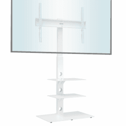 BONTEC Universeller Boden-TV-Ständer in Weiß für 30-70 Zoll LED/OLED/LCD/Plasma-Bildschirme, Höhenverstellbar, mit 3 Ebenen aus Gehärtetem Glas, Traglast bis 40kg, Max. VESA 600x400mm