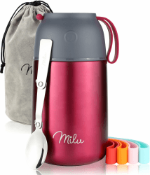 Milu® Thermobehälter 450, 650ml | Edelstahl Warmhaltebehälter | Essensbehälter | Speisegefäß Babynahrung | Essen warmhalten Behälter | Thermo Lunchbox | Müsli to go | Berry, 650ml Berry 650 ml