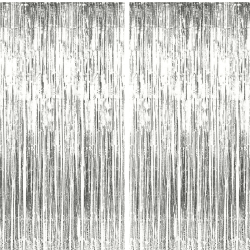 Jonami 2 Lametta Vorhänge Silber, Folie Fransen Vorhang Schimmer, Metallic Tinsel Vorhange Hintergrund Fringe Glitzervorhänge Fransenvorhang Metallfolie fur Party Deko Geburtstagsdeko -2stk-