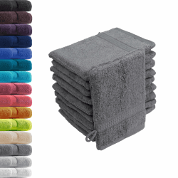 10er Set Waschhandschuhe Waschlappen Anthrazit 16x21 cm | 100% Baumwolle Frottier | Oeko-TEX® Standard 100 | Premium Qualität 500 g/m² 10er SET | Waschhandschuh Anthrazit