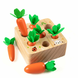 XIAPIA Holzspielzeug ab 1 Jahr | Baby Motorik Spielzeug für 12 Monate Jungen und Mädchen | Montessori Sortierspiel Holzpuzzle Karottenernte | Lernspielzeug für Kinder als Geburtztag Geschenk
