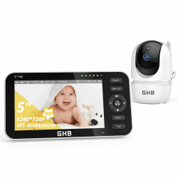 GHB Babyphone mit Kamera 5 Zoll LCD Display Babyphone Kamera VOX-Modus Gegensprechen Nachtsicht Temperaturanzeige Modell 2023, 720p