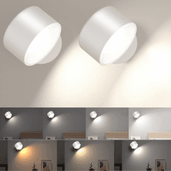 led wandleuchte innen 2 Stück,wandlampe Wandlichter ohne stromanschluss ,4 Helligkeitsstufen 3 Farbmodi Nachttischlampe akku , 360° Drehbare Touch Control Leuchten Für Kinder Wohnzimmer Schlafzimmer 2xweiß 2