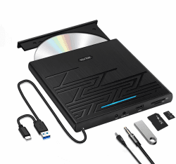 NOLYTH Externes DVD Laufwerk Extern USB 3.0 Type-C Tragbar CD/DVD RW Brenner mit USB/SD/TF Port & Audio Out, Externe CD Laufwerk Player für Laptop PC Windows 11/10 Mac MacBook iMac Z-Schwarz