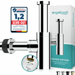 Engelbach® Design Siphon für Waschbecken & Waschtisch - Mit Reinigungsöffnung - Universal Abflussrohr Waschbecken 1 1/4" - Geruchsverschluss inkl. Gummimanschette und Anleitung Chrom