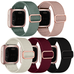 Chinbersky 5 Stück Armband Kompatibel mit Fitbit Versa 2 Armband/Fitbit Versa Armband für Frauen Männer,Verstellbares Dehnen Nylon Sport Ersatzarmband Kompatibel mit Fitbit Versa 2/Versa/Versa Lite/SE AltRosa/Altgrün/Schwarz/Sternenlicht/Wine Rot
