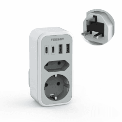 TESSAN Adapter England Deutschland Stecker, 6 in 1 Reiseadapter UK mit 2 USB C und 2 USB A, UK Adapter, Reiseadapter Typ G, Reisestecker England, Steckdosenadapter Irland für London Schottland Malta EU to UK-2 USB C e 2 USB A