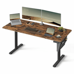 SONGMICS Höhenverstellbarer Schreibtisch elektrisch, 70 x 160 x (72-120) cm, Verstellbarer Tisch, Memory-Funktion für 4 Höhen, für Homeoffice, Arbeitszimmer, vintagebraun-tintenschwarz LSD136K01 70T x 160B x (72-120)H cm Vintagebraun + Tintenschwarz