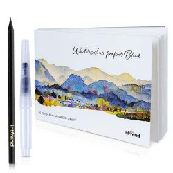 int!rend Aquarellpapier A5 300 g/m² 40 Seiten - Aquarellblock Malpapier mit Wassertankpinsel & Bleistift - Aquarell Papier zum Malen - Watercolor Paper Aquarell Block DIN A5 - 40 Blatt