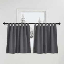 PONY DANCE Scheibengardinen Blickdicht Schlaufenschal 2er Set H 90 x B 140 cm Küchen Vorhänge Kurz Gardinen Grau Verdunklungsvorhänge Wohnzimmer Thermovorhang Fenster H90 x B140 cm (2er Pack) Grau