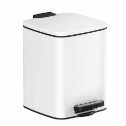 SONGMICS Kosmetikeimer, 6 Liter, Mülleimer Bad, Kleiner Abfalleimer, Tretmülleimer, mit Pedal, für kleine Räume, mit Deckel, Softclose, Stahl, weiß LTB590W0602 6 L Weiß