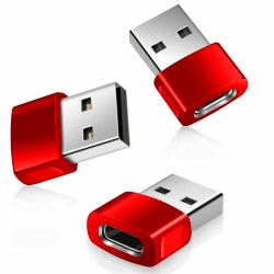 Basesailor USB C Buchse zu USB Stecker Adapter Charger USB c 3Pack,Typ C Female to A Male Ladekabel Adapter für Airpods Pro iPhone 16 15,iPad 10 11 Generation Air 5Mini 6,Samsung Galaxy A54,Car Play Rot