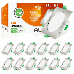 ALUSSO LED Einbaustrahler 230V Eckig Dimmbar Flach 68mm 7W IP44 LED Spots Warmweiß Neutralweiß Kaltweiß Deckenstrahler für Badezimmer Küche Wohnzimmer, Nickel Gebürstetes, 12er Set Eckig Nickel Gebürstet 12er Set