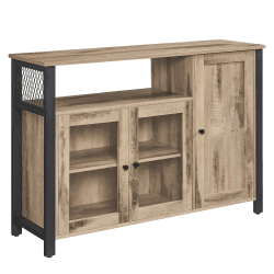 VASAGLE Sideboard, Küchenschrank, Aufbewahrungsschrank, mit 3 Türen, für Wohnzimmer, Küche, Esszimmer, 33 x 110 x 75 cm, Landhausstil, eichenbraun-schwarz LSC096B50 Eichenbraun + Schwarz