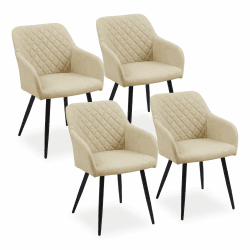 CLIPOP Esszimmerstuhl 4er Set Küchenstuhl Kunstleder Bezug Wohnzimmerstuhl Polsterstuhl mit Armlehne Metallbeine Polstersessel Stuhl für Esszimmer Wohnzimmer Küche (4, Kunstleder Elfenbeinbeige) Kunstleder Elfenbeinbeige 4