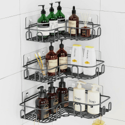 Uamector Duschablage ohne Bohren Ecke - 3 Stück Badezimmer Regal Duschkorb - Rostfrei Schwarz Duschregal für Duschgel - Shampoo Halterung für Eckregal Dusche (Eck 3er-Pack) Eck 3er-Pack Schwarz