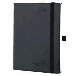 POPRUN Kalender 2025 Wochenplaner Softcover mit PU-Leder, ca. A5 (22 x 16,5 cm), 12-Monate-Terminplaner (Jan.2025-Dez.2025) 1 Woche 2 Seite mit 100 GSM FSC®-Zertifiziertem Papier - Schwarz 22 x 16,5 cm Schwarz