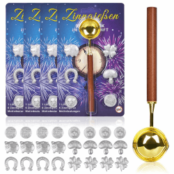 iZoeL Zinngießen Silvestergießen mit 24 Zinnfiguren 4 Löffel Anleitung Orakelheft, Zinn Giessen Silvester, 4 Zinn Set zu gießen für Silvester Partyspiele Silvesterbrauch Wahrsagerei-Partyspiel