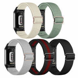 Gugobit 5 Stück Elastisches Armband Kompatibel mit Fitbit Charge 6/Fitbit Charge 5 Armband, Verstellbares Nylon atmungsaktives Ersatzarmband für Fitbit Charge 6/ Fitbit Charge 5 Damen Herren Schwarz/Grau/Polarstern/Kieferngrün/Schwarz+Rot