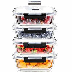 ERUIV 4er Glasbehälter Mit Deckel, 1040ml Glasschüssel Mit Deckel, Meal Prep Boxen Glas, Dichte Frischhaltedosen Glas Mit Deckel, Frischhaltedosen Meal Prep Glas, BPA-frei Aufbewahrungsbox Küche A:4er 1040ml Glasschüssel mit Deckel