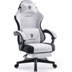Dowinx Gaming Stuhl Stoff mit Frühling Kissen, Massage Lendenwirbelstütze Bürostuhl mit Fußstütze für Erwachsene, Ergonomischer Gaming Sessel Groß und Hoch für Office Gaming 135KG, Grau
