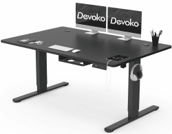 Devoko Höhenverstellbar Schreibtisch 140x80cm mit Type-C Ladeanschluss, Mobiler Elektrisch Computertisch mit Kabel Management Tray und 3-Funktions-Memory, Schwarz 140 x 80 cm Schwarz