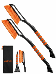 AstroAI Eiskratzer Auto mit Besen Schneebesen Abnehmbarer 68CM Lang mit große Kante Borsten & Ergonomischem Schaumstoffgriff & Langlebiger Scheibenkratzer lackschonend für Auto, 2 Pack