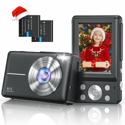 Digitalkamera-Kinderkamera Fotoapparat 1080P 44MP mit 2.4" Bildschirm 16X Digitalzoom Fotokamera Tragbare Kompaktkamera Vlogging Kamera für Kinder Teenager Anfänger black